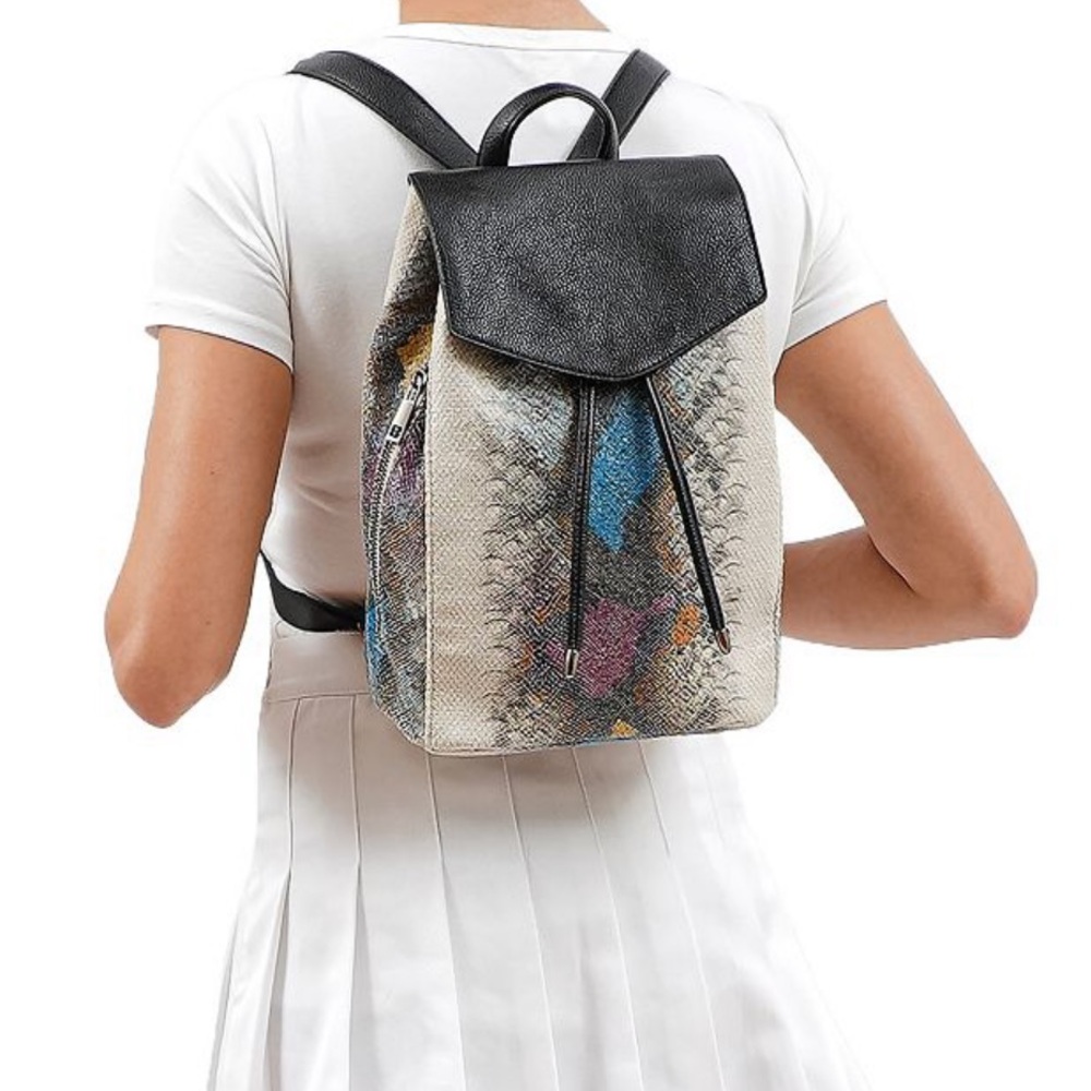 Textured Multicolor Leather Backpack with Black Flap